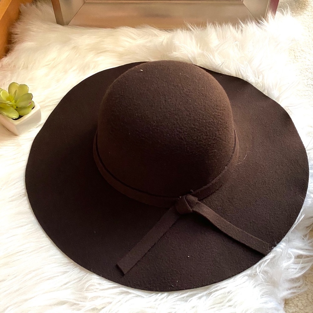 New Women brown wide brim floppy hat